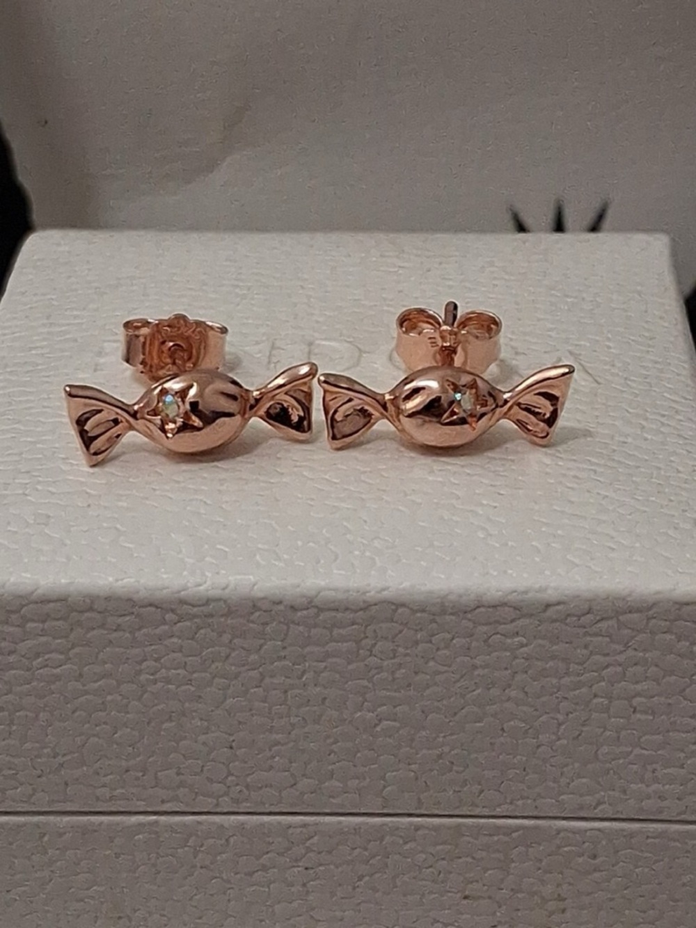 PANDORA Rose Gold Candy Stud Earrings with Sparkling Accent w/ Box
